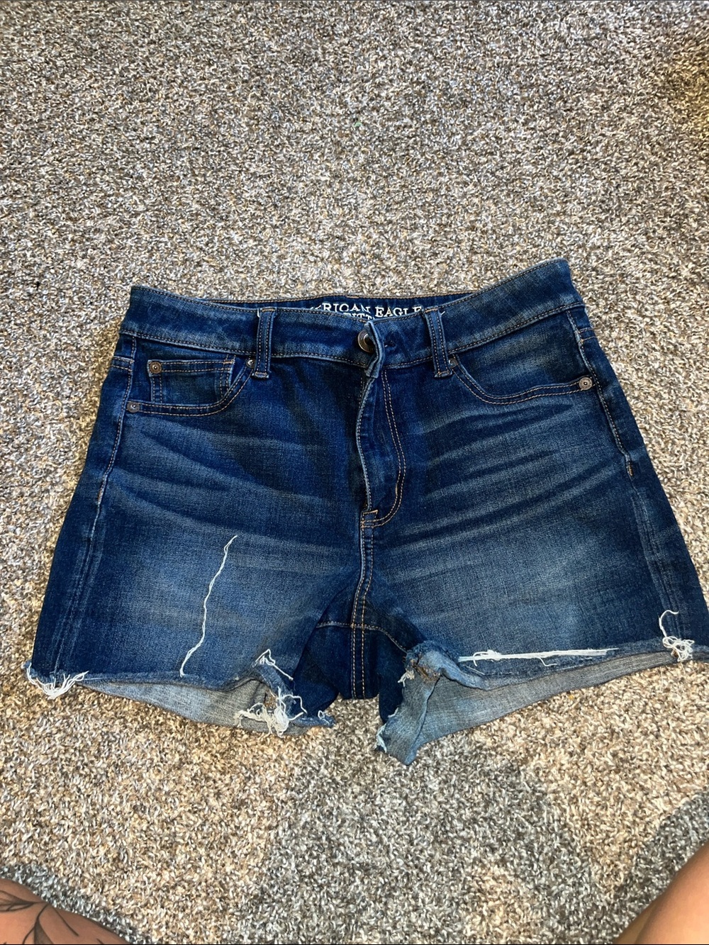 American Eagle Outfitters Dark Blue Distressed Cutoff Jean Shorts